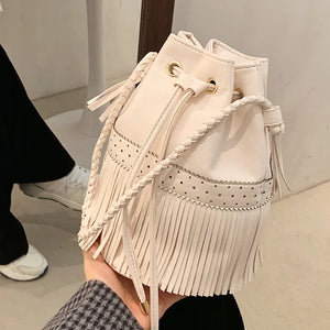Fringe Women's Shoulder Bag PU Leather Crossbody Bucket Handbag