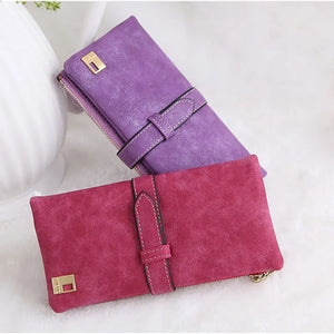 Famous Long Purse Two Fold Women Wallets Drawstring Nubuck Leather