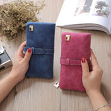 Famous Long Purse Two Fold Women Wallets Drawstring Nubuck Leather