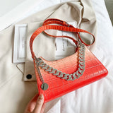 Diamond Chain Tote Bag PU Leather Women's Handbag Crocodile Pattern Shoulder Bag
