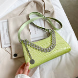Diamond Chain Tote Bag PU Leather Women's Handbag Crocodile Pattern Shoulder Bag