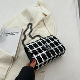 Famous Woolen Tweed Handbags Lock Purse Knit Shoulder Bags