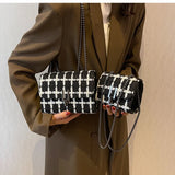 Famous Woolen Tweed Handbags Lock Purse Knit Shoulder Bags