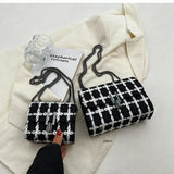 Famous Woolen Tweed Handbags Lock Purse Knit Shoulder Bags