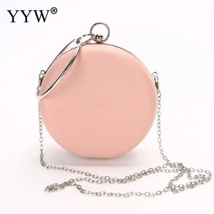 Pink Ladies Handbag Clutch Bag Small Round purse Chain Messenger Bags