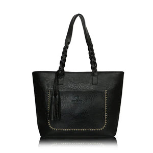 Designer Leather Shoulder Tote Bag with Tassel