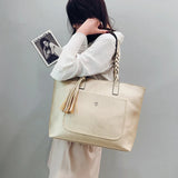 Designer Leather Shoulder Tote Bag with Tassel