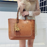 Designer Leather Shoulder Tote Bag with Tassel