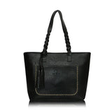 Designer Leather Shoulder Tote Bag with Tassel