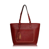 Designer Leather Shoulder Tote Bag with Tassel