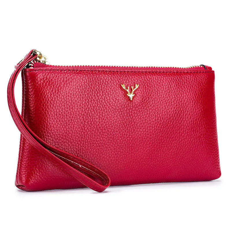 Elk Decoration Wristlet Bag Zipper Clutch Female Leather Phone Bag