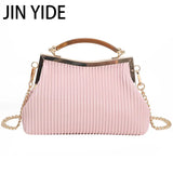 Mental Handle Pleated Shell Bag for Women Clutch Purses Crossbody Bag