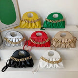 Thick Chain Handle Pleated Shell Bag - Women's Clutch Purse