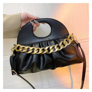 Thick Chain Handle Pleated Shell Bag - Women's Clutch Purse