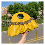 Thick Chain Handle Pleated Shell Bag - Women's Clutch Purse