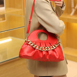 Thick Chain Handle Pleated Shell Bag - Women's Clutch Purse