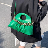 Thick Chain Handle Pleated Shell Bag - Women's Clutch Purse