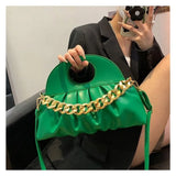 Thick Chain Handle Pleated Shell Bag - Women's Clutch Purse