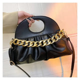 Thick Chain Handle Pleated Shell Bag - Women's Clutch Purse
