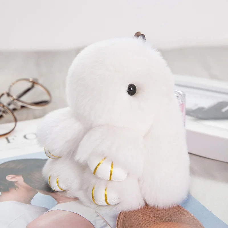 Fluffy Bunny Keychain Rabbit Key Chain Fur Woman Handbag Bag Keyring Pom Pom