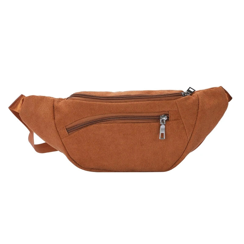 Corduroy Fanny Pack Zippered Waist Bag for Women