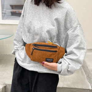 Corduroy Fanny Pack Waist Bag for Women Girls Ladies