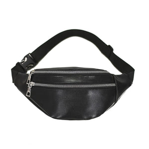 Adjustable PU Leather Fanny Pack with Zipper Pockets - Travel Waist Bag