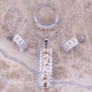 Champagne Morganite CZ Silver Jewelry Set Size 6-10 S0152