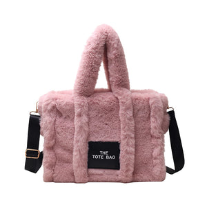 Faux Fur Tote Handbag for Women Shoulder Bag Plush Messenger Crossbody Purse