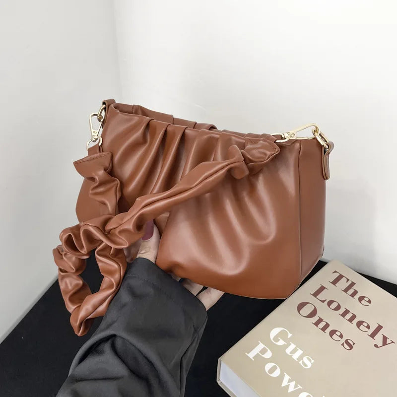 Pleated Cloud Bag For Women PU Leather Underarm Bag
