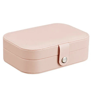 2 Layers Jewelry Case Zipper PU Leather Storage Box Earring Necklace