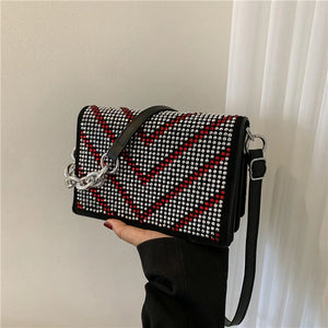 Striped Shoulder Handbags Female Cross Body Bag Small PU Leather Crossbody Bags