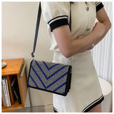 Striped Shoulder Handbags Female Cross Body Bag Small PU Leather Crossbody Bags