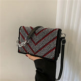 Striped Shoulder Handbags Female Cross Body Bag Small PU Leather Crossbody Bags