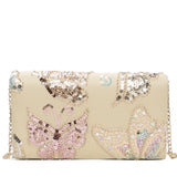 Butterfly Embroidery Shoulder Bag Sequin Glitter Leather Clutch