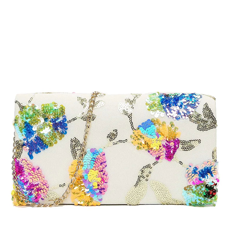 Butterfly Embroidery Shoulder Bag Sequin Glitter Leather Clutch