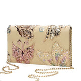 Butterfly Embroidery Shoulder Bag Sequin Glitter Leather Clutch