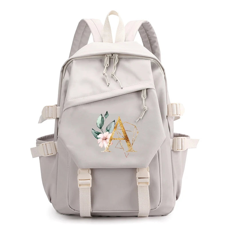 Beige Large Capacity Laptop Backpack for Girls School Student