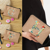Flower Cosmetic Bag Zipper Pouch Linen Travel Makeup Bag