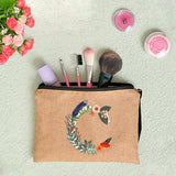 Flower Cosmetic Bag Zipper Pouch Linen Travel Makeup Bag