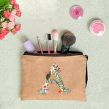 Flower Cosmetic Bag Zipper Pouch Linen Travel Makeup Bag