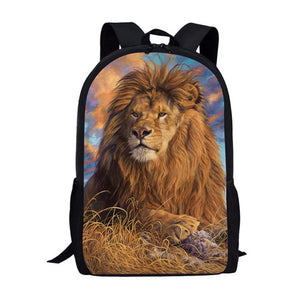 3D Lion Print 16Inch Kid School Bags Boys Girls Backpack Bookbag