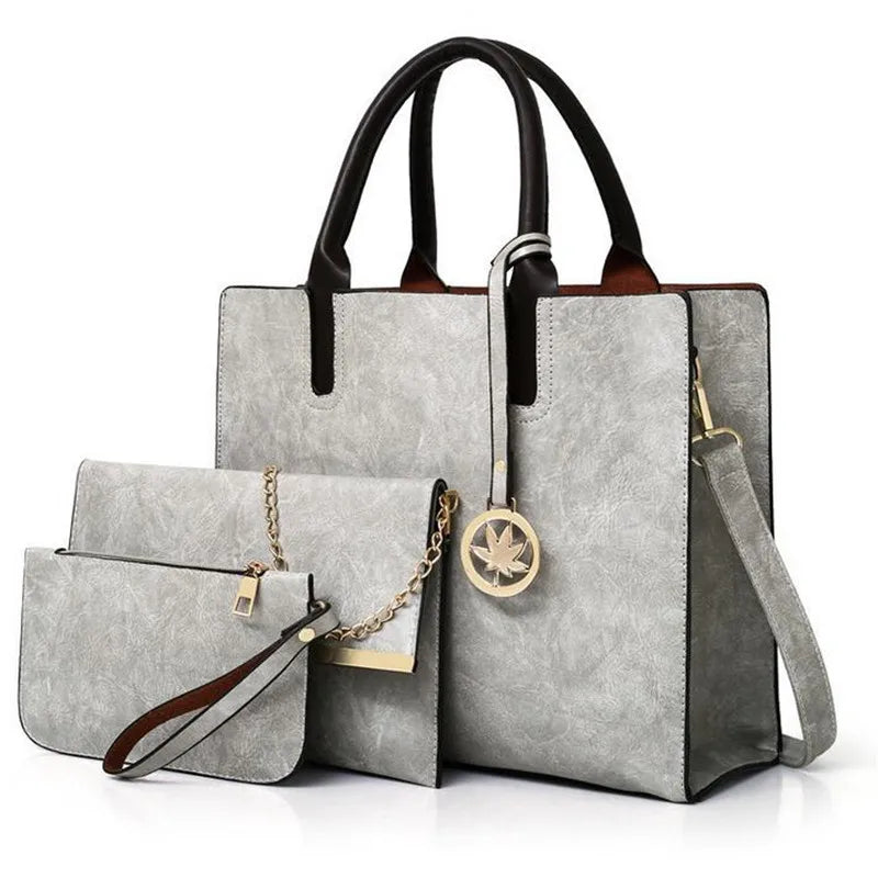 3PCS Women's Bag Set PU Leather Handbag Messenger Bag Shoulder Wallet Bags