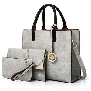 3PCS Women's Bag Set PU Leather Solid Handbag Ladies Messenger Bag