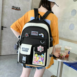 5 Piece Set Women Backpack Contrast School Bag Large Capacity Knapsack