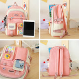 5 Piece Set Women Backpack Contrast School Bag Large Capacity Knapsack