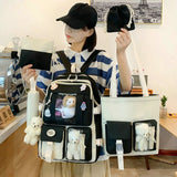 5 Piece Set Women Backpack Contrast School Bag Large Capacity Knapsack
