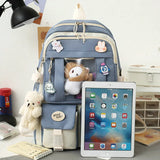 5 Piece Set Women Backpack Contrast School Bag Large Capacity Knapsack