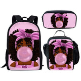 African American Girls Pattern 3pcs/Set Student Schoolbag Women Backpack