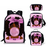 African American Girls Pattern 3pcs/Set Student Schoolbag Women Backpack